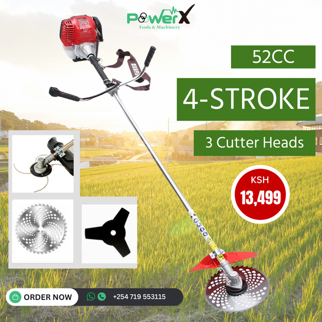 52CC 4-Stroke Heavy-Duty Brushcutter – Comes with 3 Cutter Heads