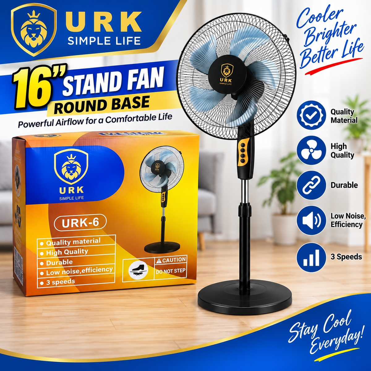 URK-6 16" Stand Fan – Round Base