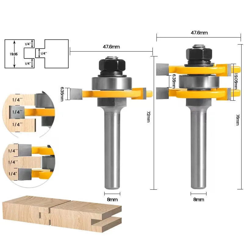 2-Piece Tongue & Groove Router Bit Set – Woodworking Joint Cutter