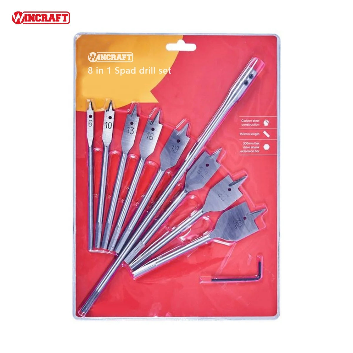 WINCRAFT 8-in-1 Spade Drill Bit Set with Extension Bar