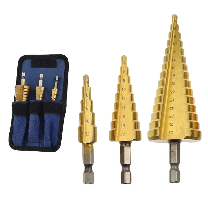 3-Piece HSS Titanium-Coated Step Drill Bit Set – 4mm to 32mm