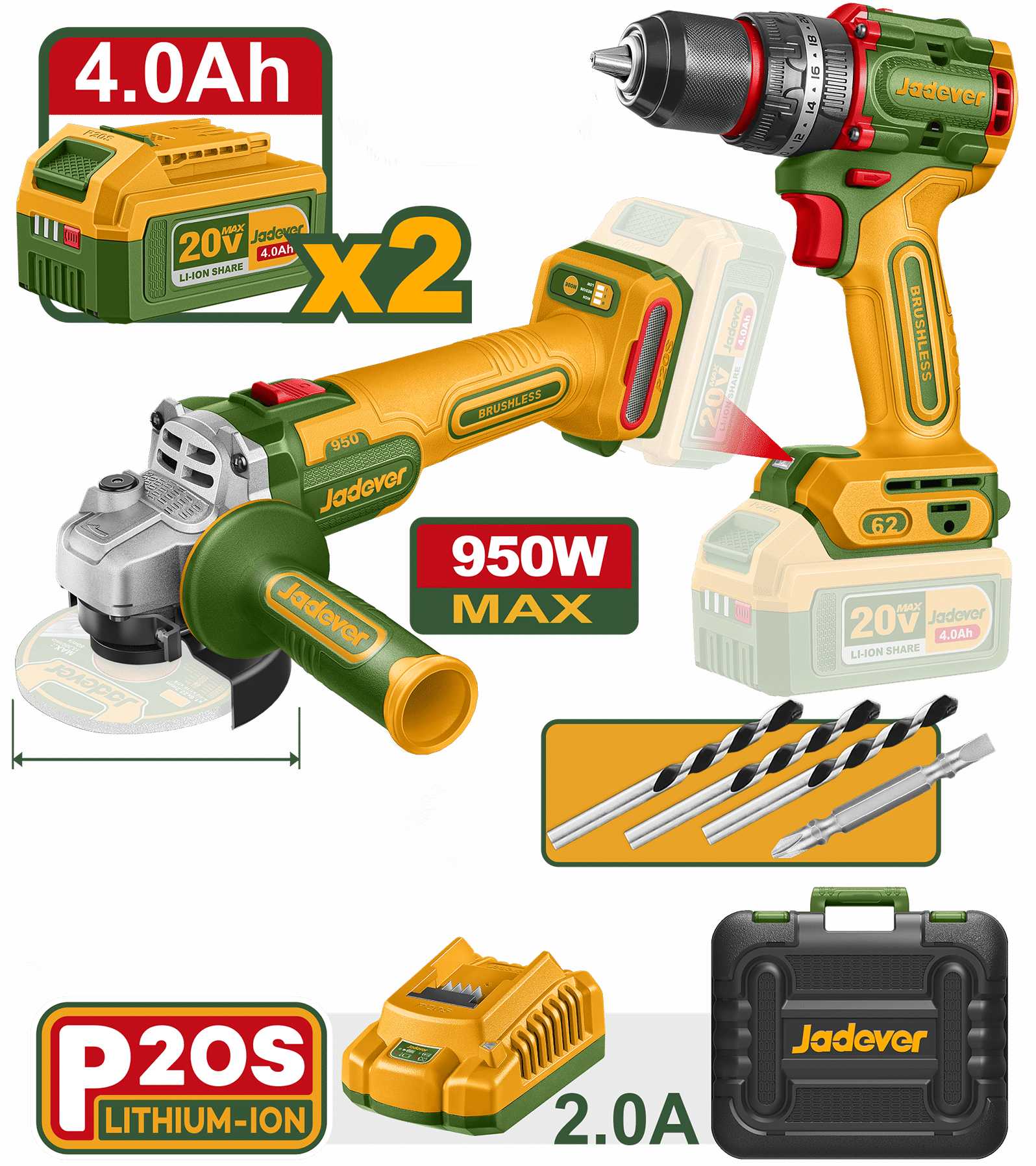 Jadever Cordless 2 Pcs Combo Kit 20V