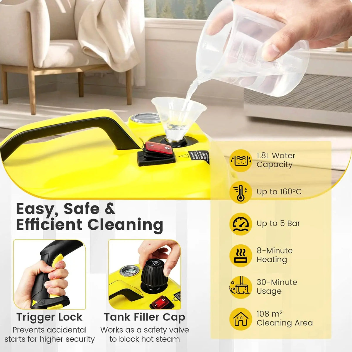 Nunix 2000W Multipurpose Steam Cleaner – 1.8L, 5 Bar