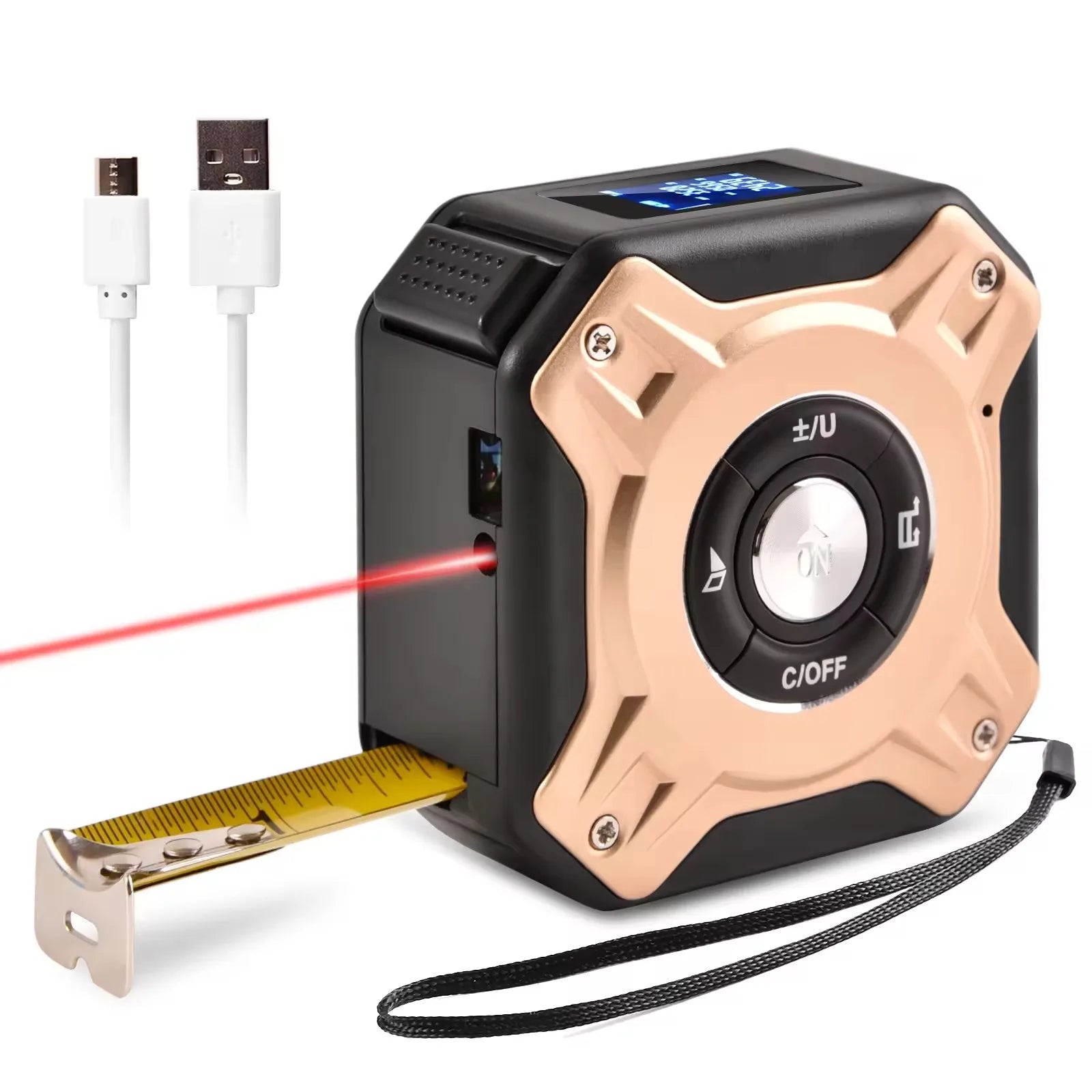 2-in-1 Laser Distance Meter & 5m Tape Measure – USB Rechargeable