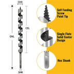 Self-Feeding Auger Drill Bit for Wood – Hex Shank