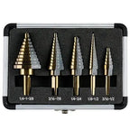 PEXMIENTAS 5PCS HSS 4241 Cobalt Step Drill Bit Set – Two-Flute, High-Speed Metal Drilling Kit