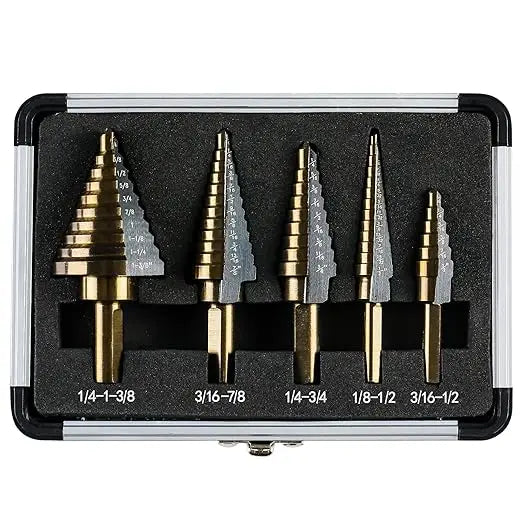 PEXMIENTAS 5PCS HSS 4241 Cobalt Step Drill Bit Set – Two-Flute, High-Speed Metal Drilling Kit