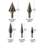PEXMIENTAS 5PCS HSS 4241 Cobalt Step Drill Bit Set – Two-Flute, High-Speed Metal Drilling Kit