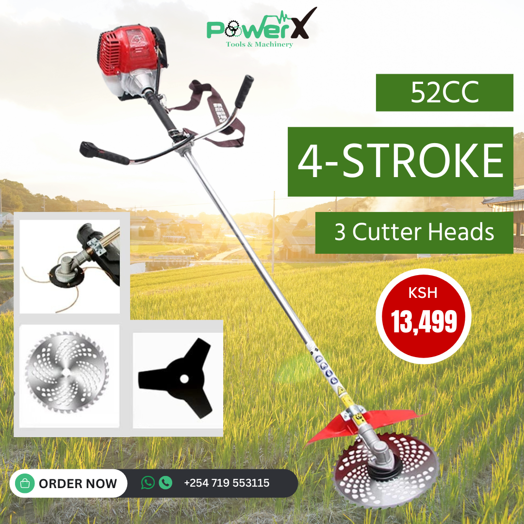 52CC 4-Stroke Heavy-Duty Brushcutter – Comes with 3 Cutter Heads