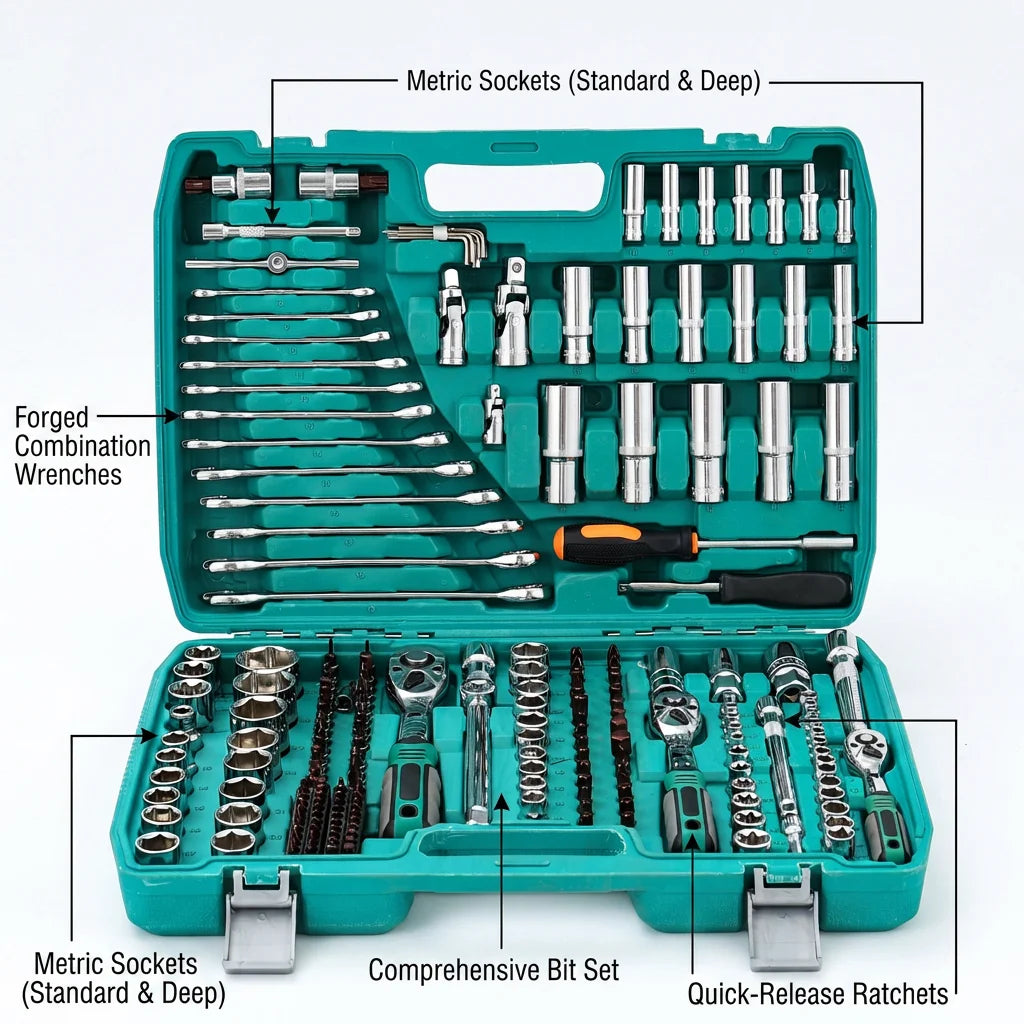 216-Piece CR-V Multifunctional Socket, Wrench & Ratchet Tool Set