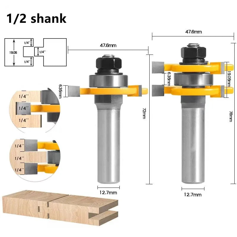 2-Piece Tongue & Groove Router Bit Set – Woodworking Joint Cutter