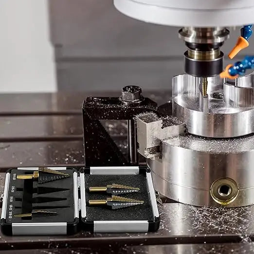 PEXMIENTAS 5PCS HSS 4241 Cobalt Step Drill Bit Set – Two-Flute, High-Speed Metal Drilling Kit