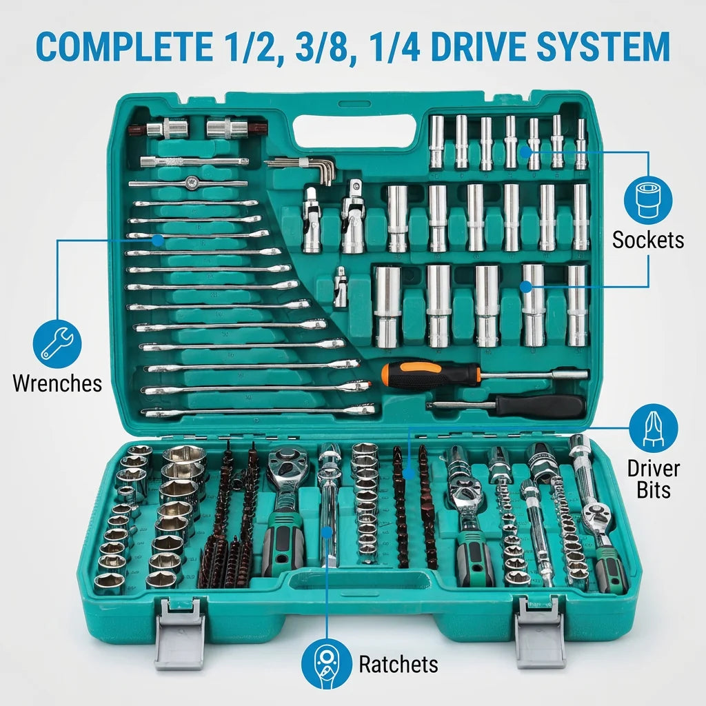 216-Piece CR-V Multifunctional Socket, Wrench & Ratchet Tool Set