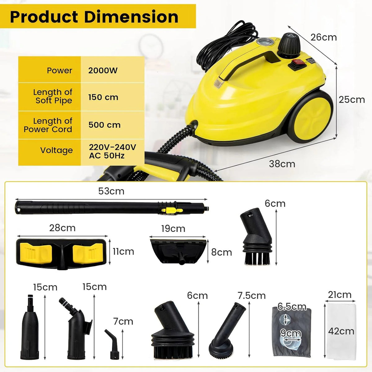 Nunix 2000W Multipurpose Steam Cleaner – 1.8L, 5 Bar