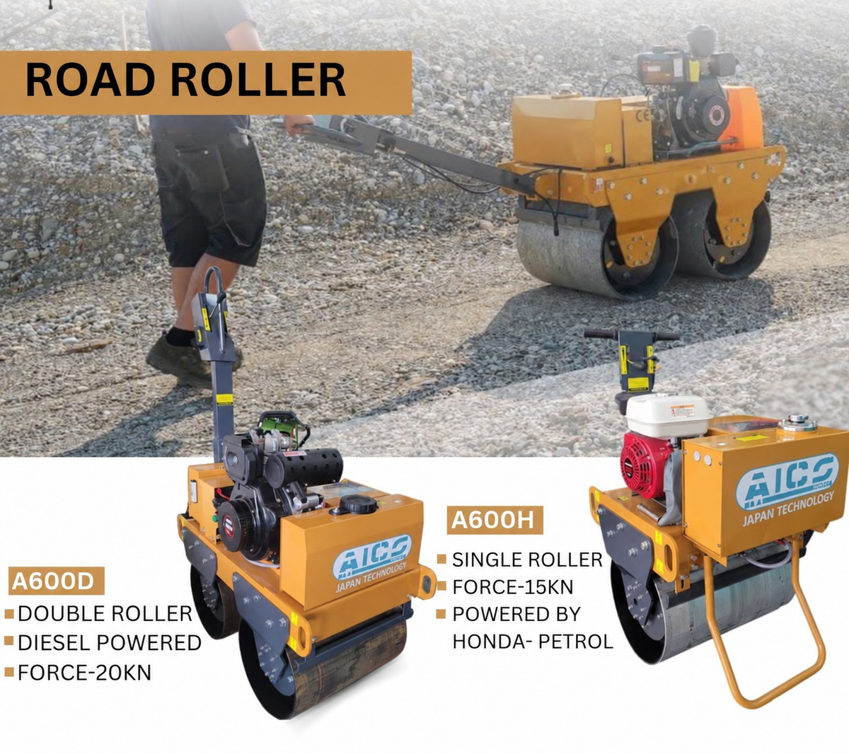 AICO Japan A600H Single Drum & A600DD Double Drum Road Rollers