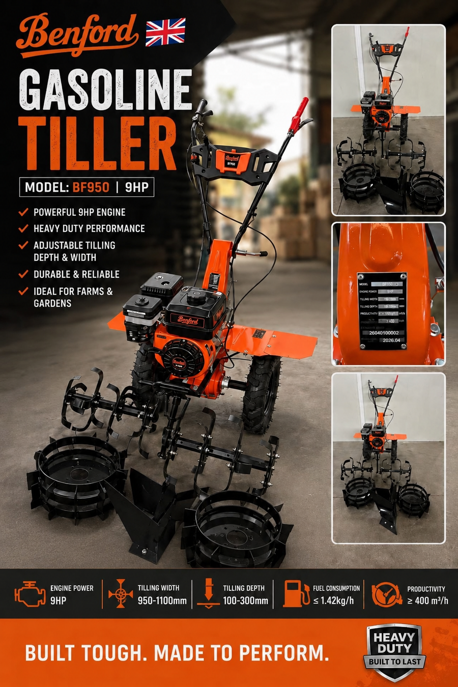 Benford BF950 9HP Gasoline Tiller / Power Cultivator