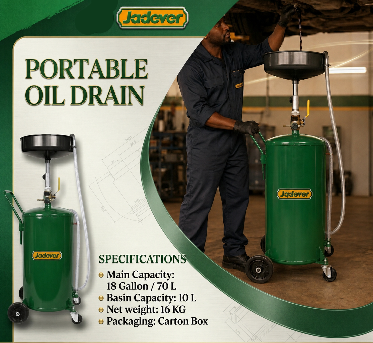 Jadever Portable Oil Drain 70L