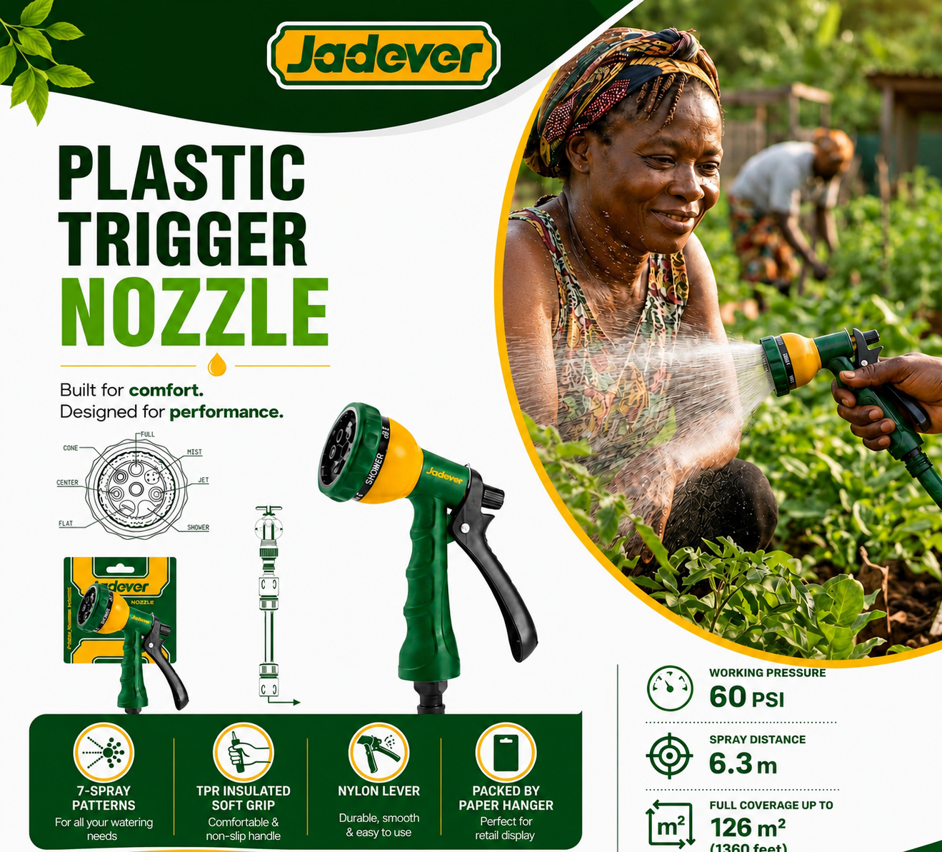 Jadever 7-Pattern Plastic Trigger Nozzle