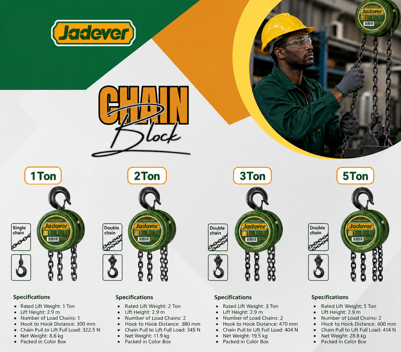 Jadever Chain Block – 1 Ton, 2 Ton & 3 Ton