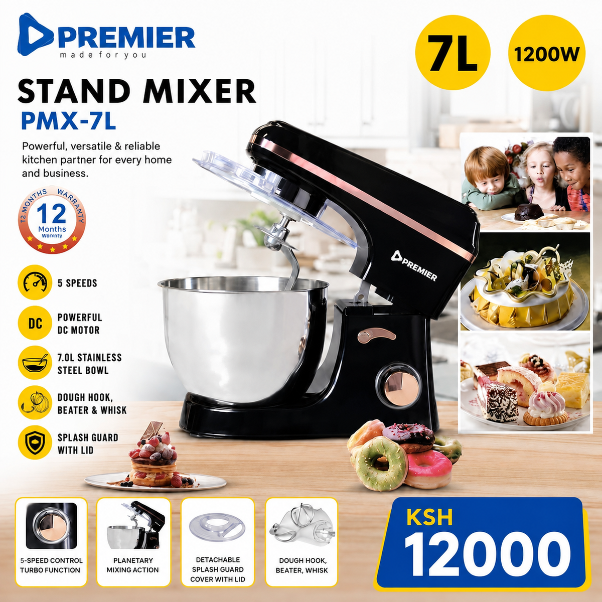 Premier PMX-7L 1200W 7L Stand Mixer