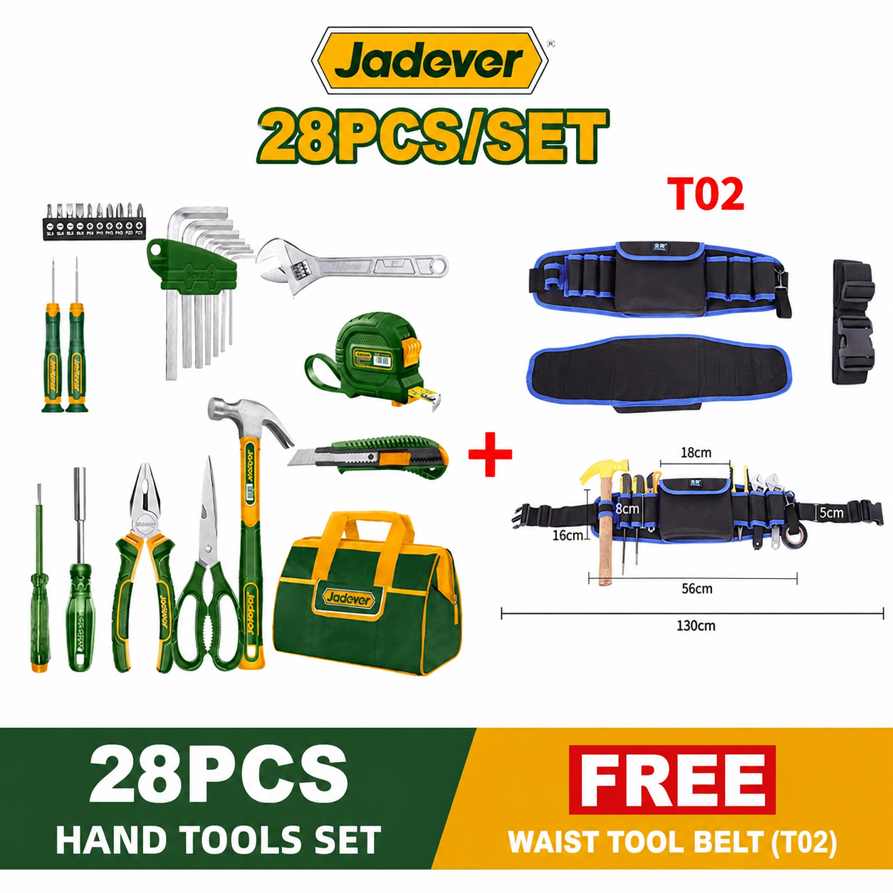 Jadever 28PCS Hand Tools Set – Now with FREE Waist Tool Belt