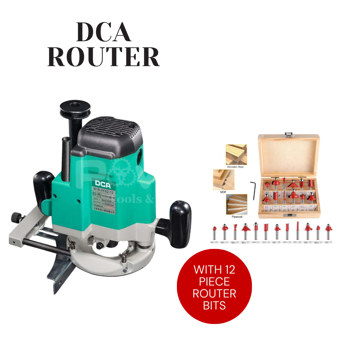 DCA 1850W Plunge Router + 12-Piece Router Bit Kit (Special Offer)