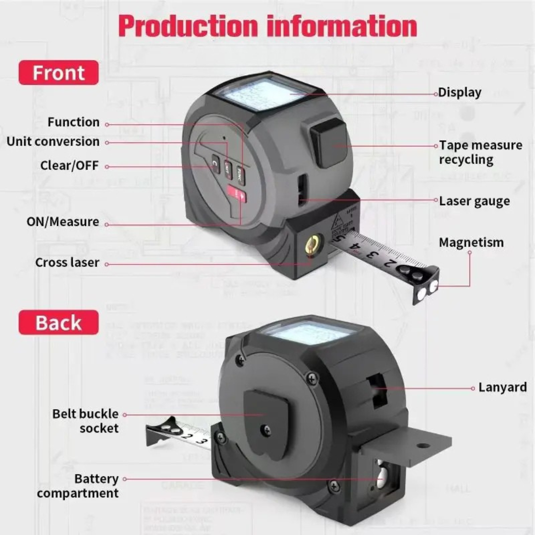 40M Digital 3-in-1 Laser Tape Measure – Big Screen, Laser Level & Distance Meter