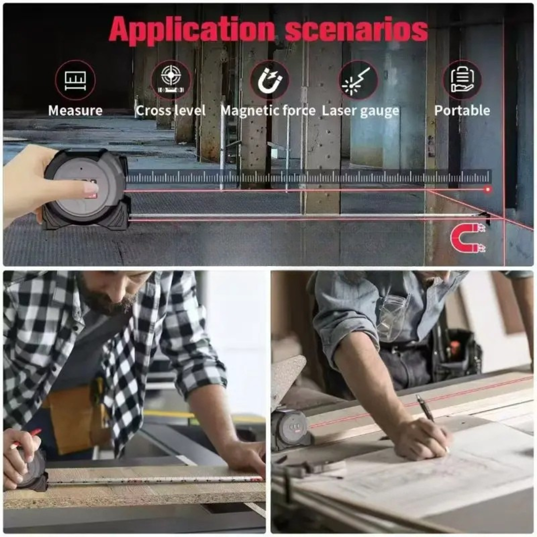 📏 40M Digital 3-in-1 Laser Tape Measure – Big Screen, Laser Level & Distance Meter