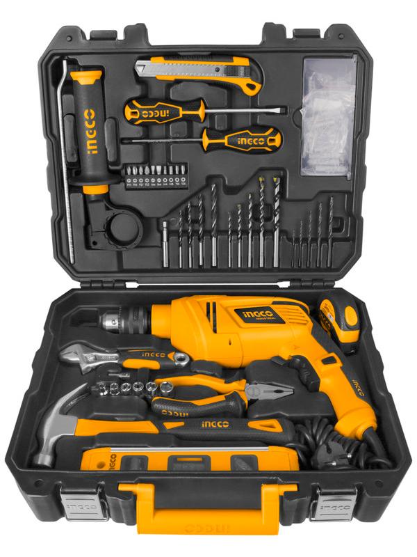 Ingco Drill Set - Corded Drill + Full Tool Kit (650W, 10mm Chuck)
