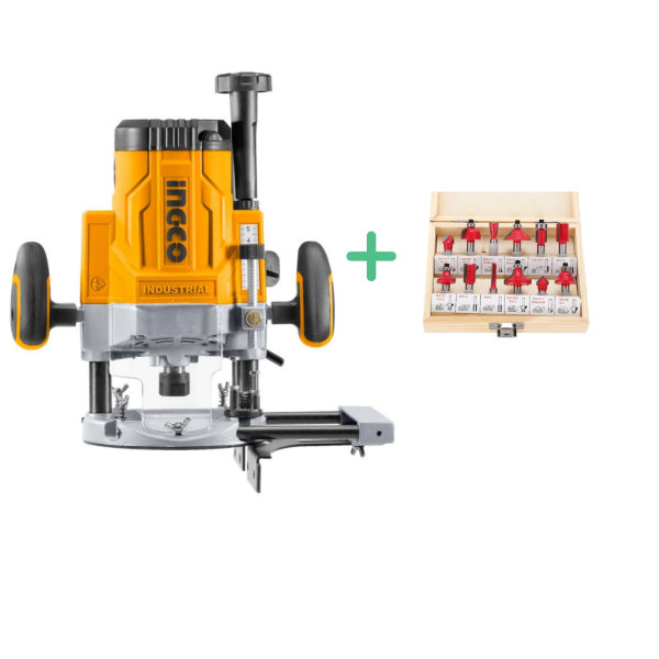 INGCO RT22008 Industrial Plunge Router — 2200W • 0–60 mm Plunge