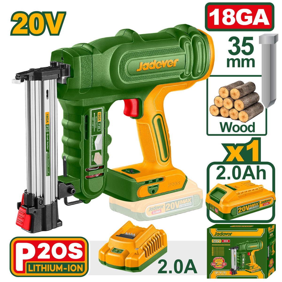 JADEVER 20V Cordless Brad Nailer (18GA)