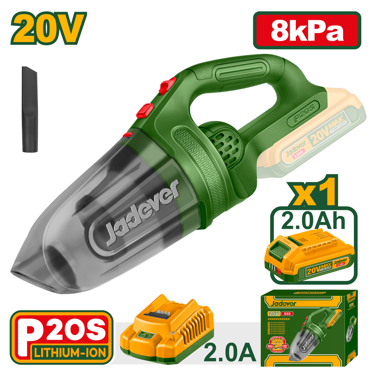 JADEVER Cordless Vacuum Cleaner 20V – Powerful Handheld Dust Cleaner with Battery & Charger (JDLV20201)