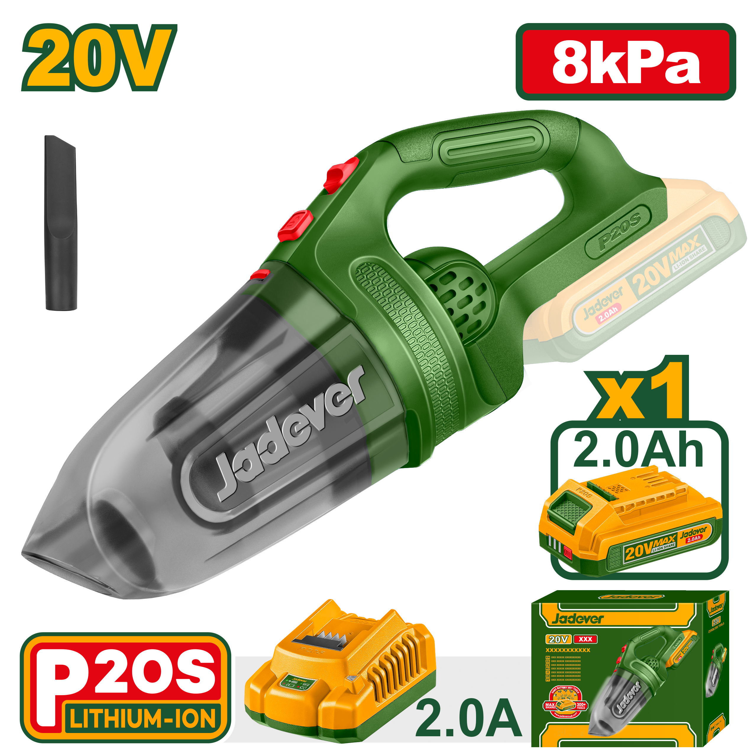 JADEVER Cordless Vacuum Cleaner 20V – Powerful Handheld Dust Cleaner with Battery & Charger (JDLV20201)