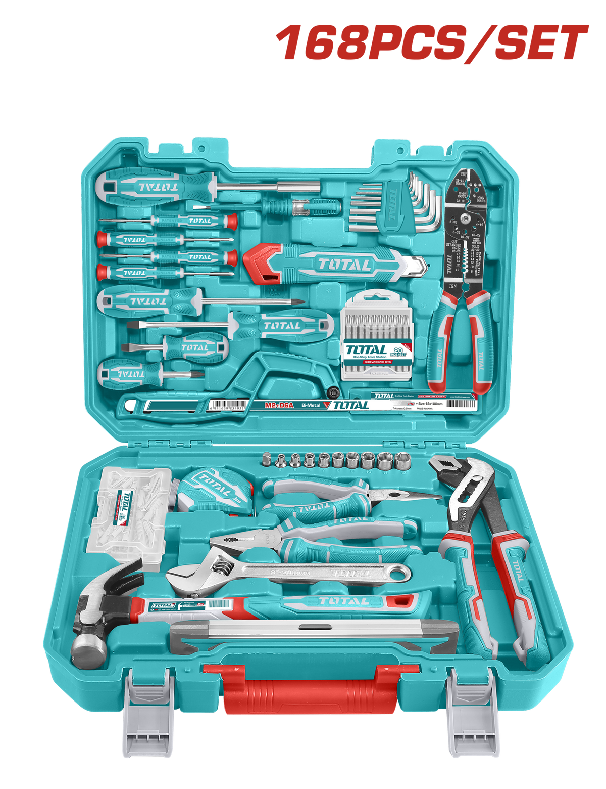 TOTAL 168 PCS Hand Tools Set with Carrying Case (THKTHP21686)