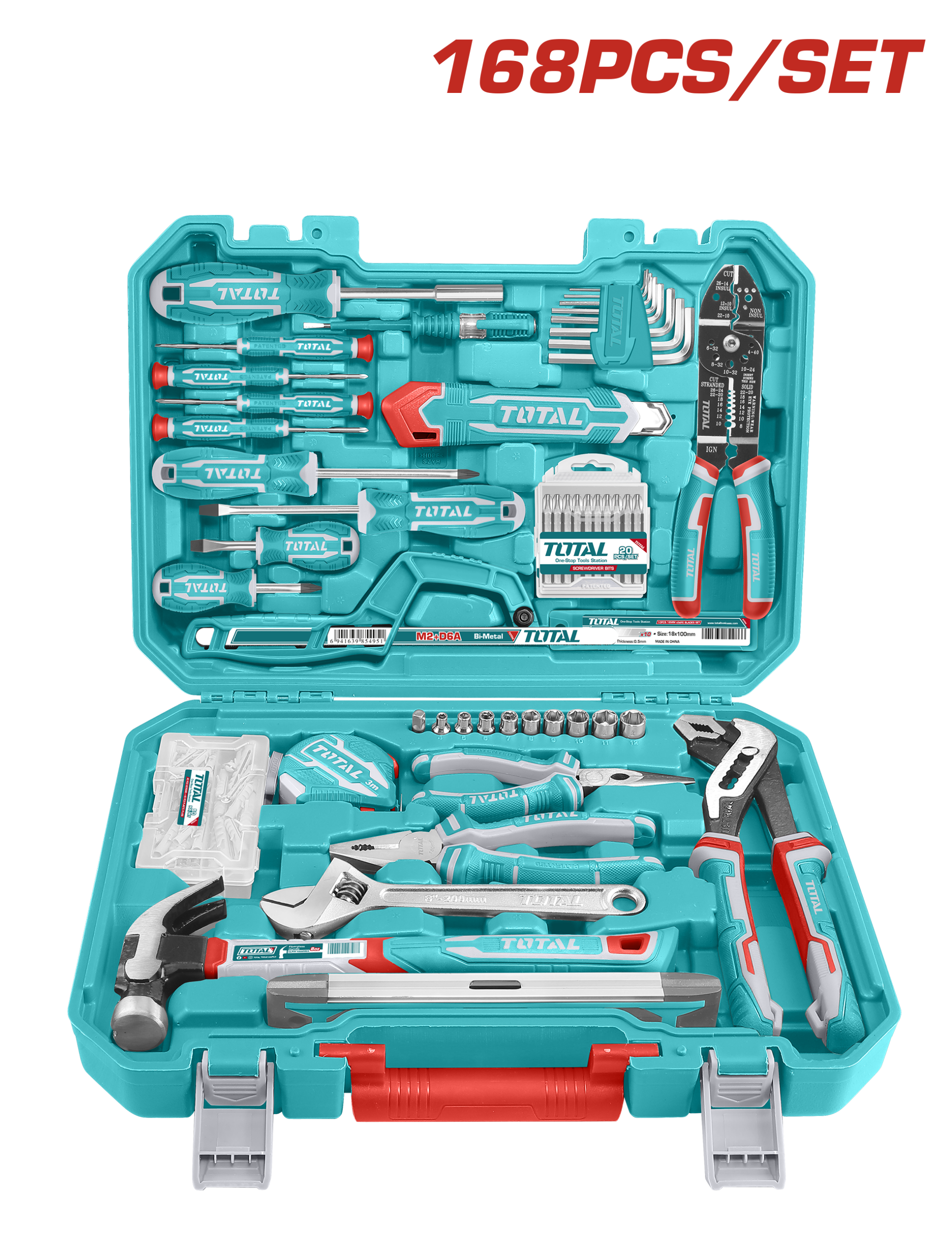 TOTAL 168 PCS Hand Tools Set with Carrying Case (THKTHP21686)
