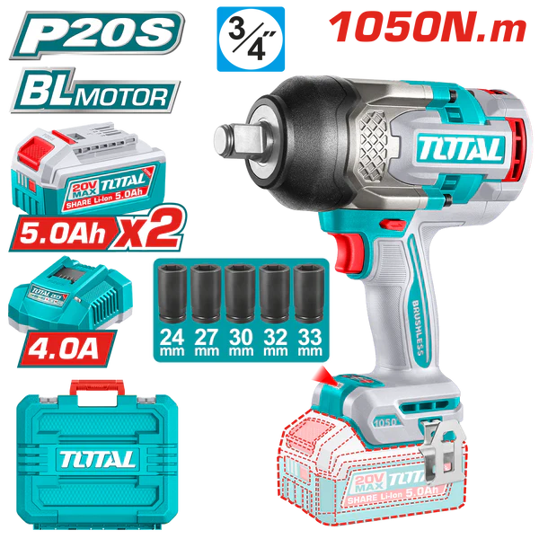 Total Tools TIWLI20105 20V Brushless Cordless Impact Wrench – 1050Nm