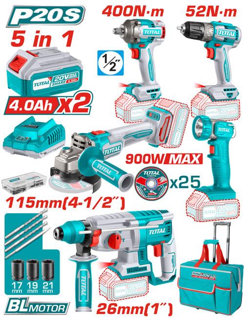 Total P20S 20V 5-in-1 Brushless Cordless Tool Set