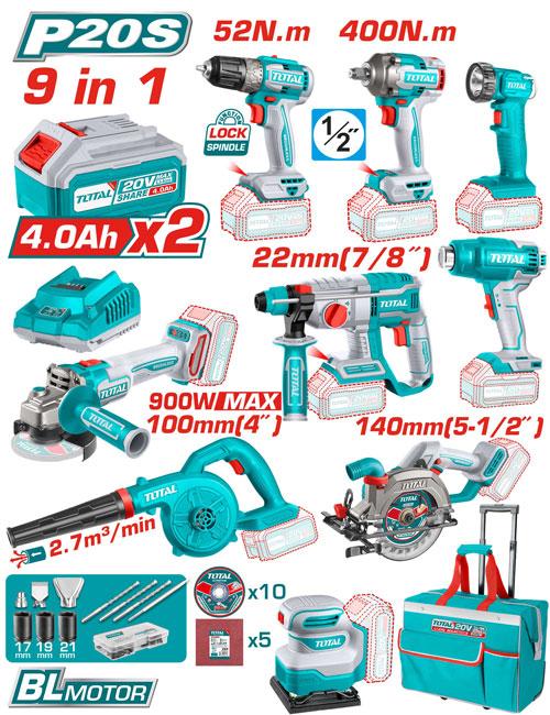 Total P20S 20V 9-in-1 Brushless Cordless Tool Set