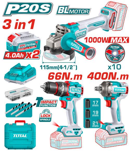 Total P20S 20V 3-in-1 Brushless Cordless Tool Set