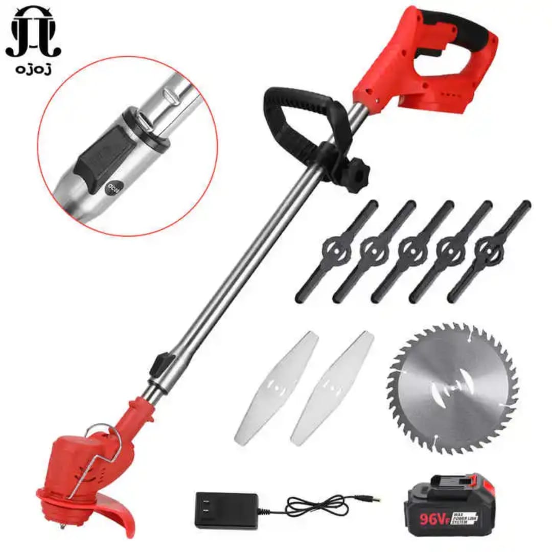 Cordless Brush Cutter — 96V System, 2 Batteries, Multi-Blade Kit