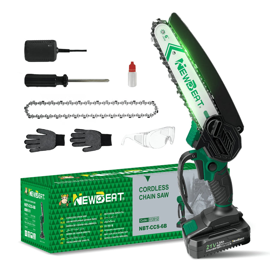 Newbeat 6” Cordless Chainsaw – 21V Power (2 Batteries Included)