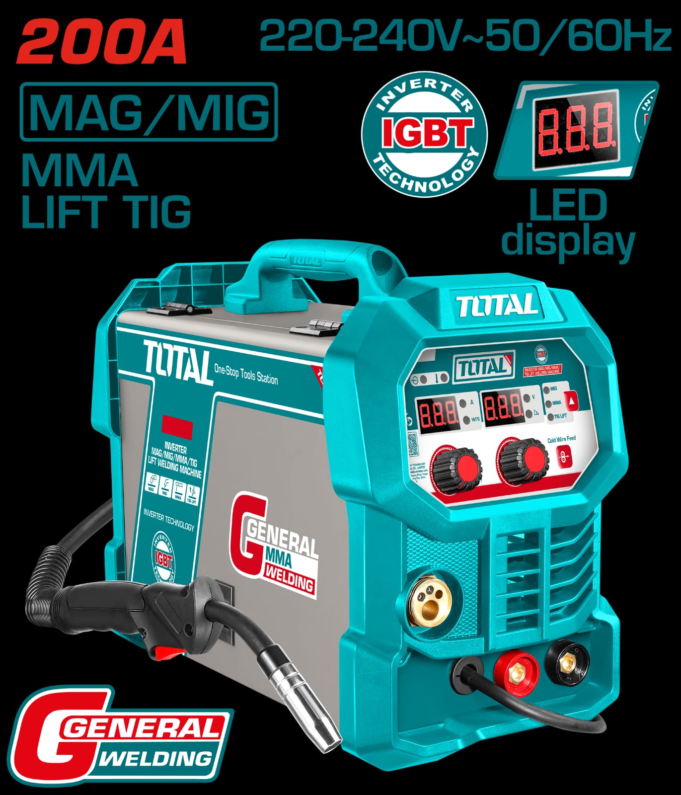 Total 200A Inverter MAG/MIG/MMA/TIG Lift Welding Machine