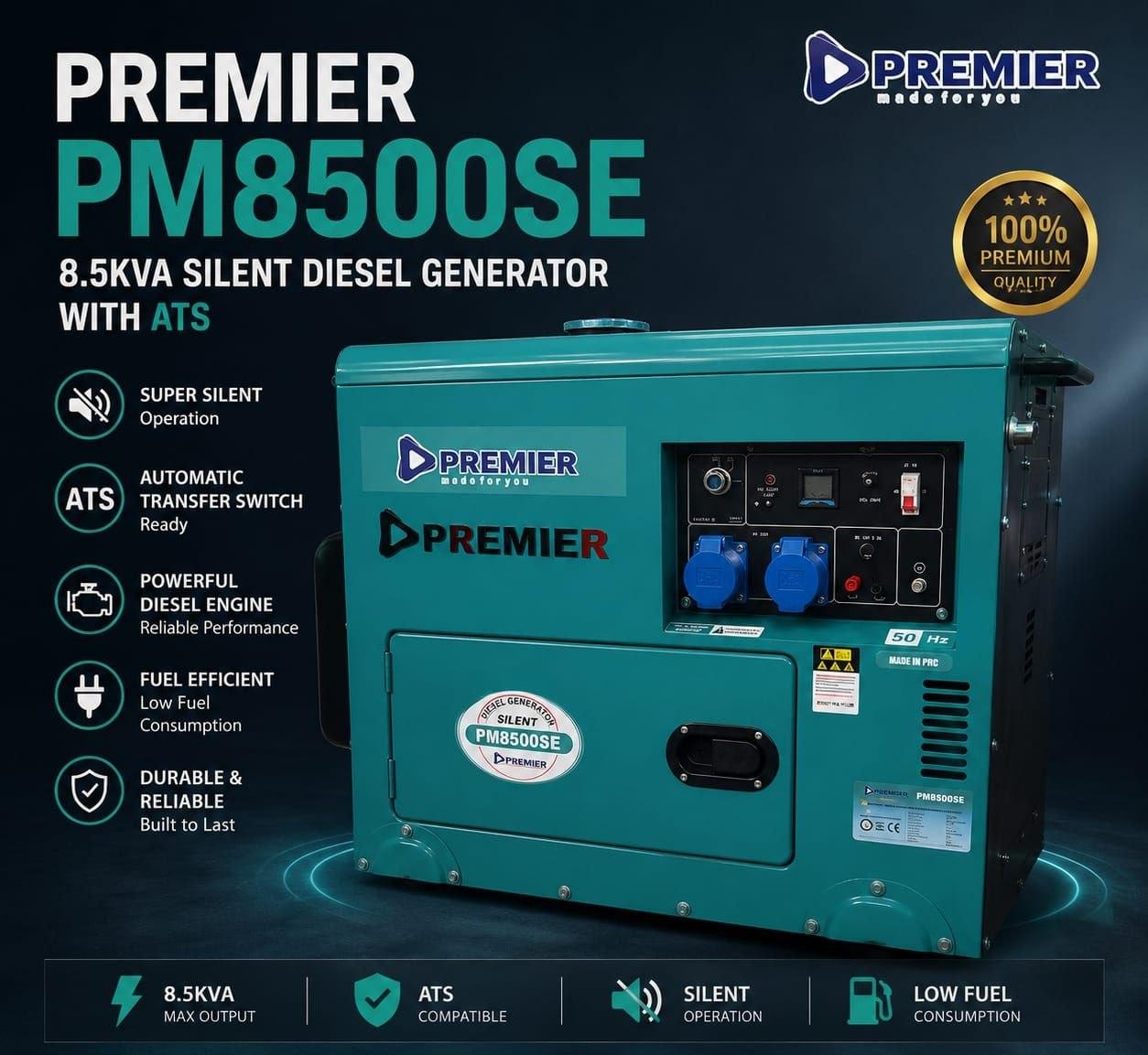 Premier PM8500SE 8.5KVA Silent Diesel Generator with ATS