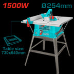 TOTAL 1500W Table Saw – 254mm Blade