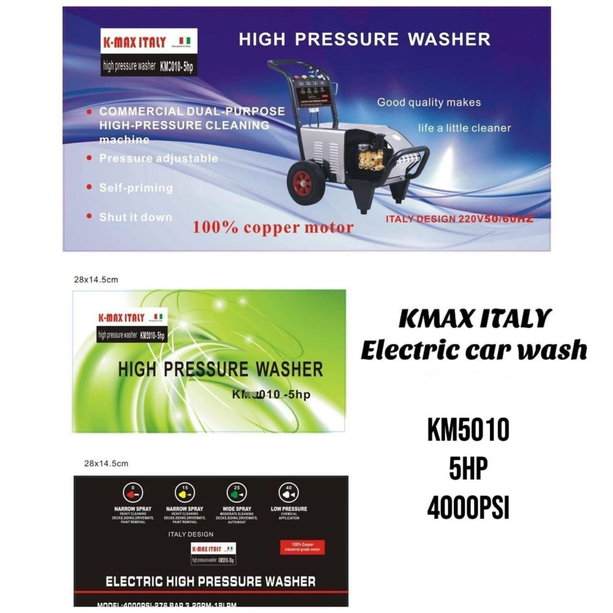 K-Max Italy KM5010 5HP Electric High Pressure Washer – 4000 PSI
