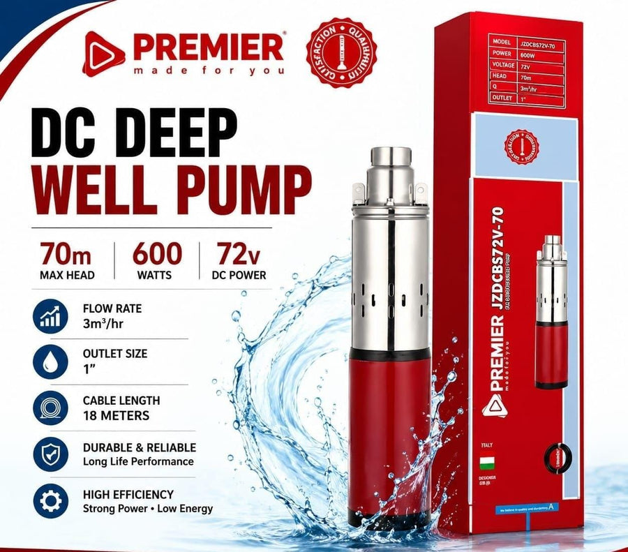Premier 72V 600W DC Deep Well Submersible Pump – 70m Head