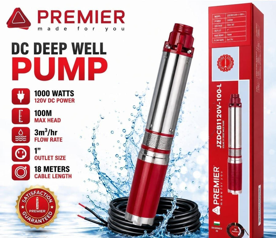 Premier 120V 1000W DC Deep Well Submersible Pump – 100m Head