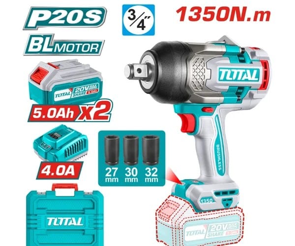 Total Tools TIWLI20135 20V Brushless Cordless Impact Wrench – 1350Nm