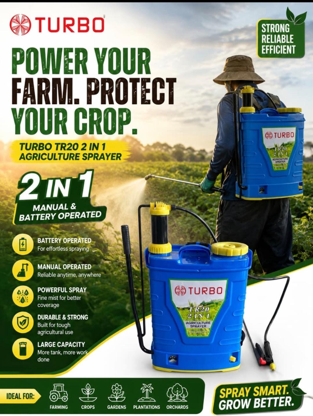 Turbo TR20 2-in-1 Agricultural Sprayer – Manual & Battery Operated