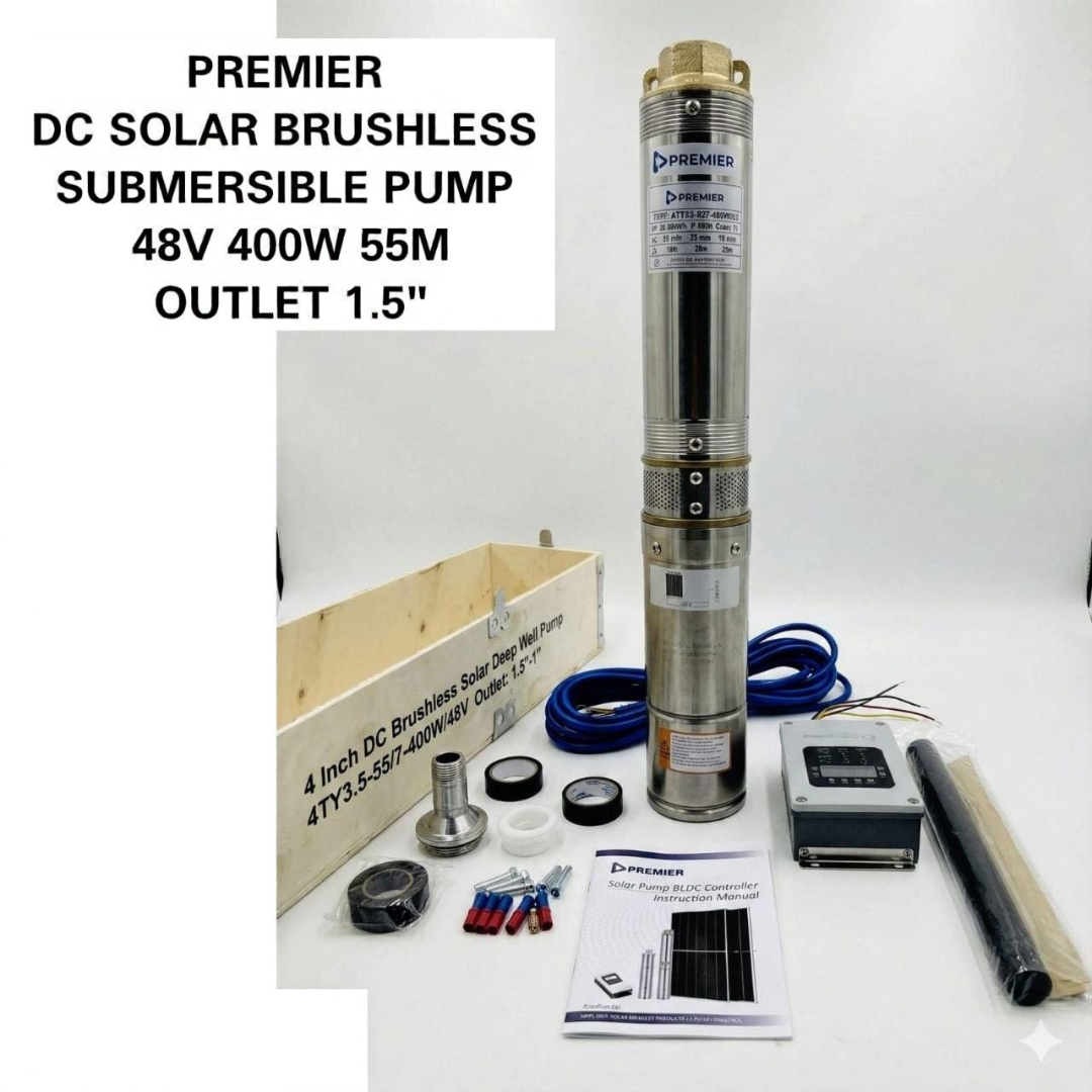 Premier 48V 400W DC Solar Brushless Submersible Pump – 55m Head